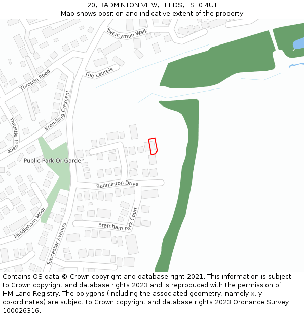 20, BADMINTON VIEW, LEEDS, LS10 4UT: Location map and indicative extent of plot