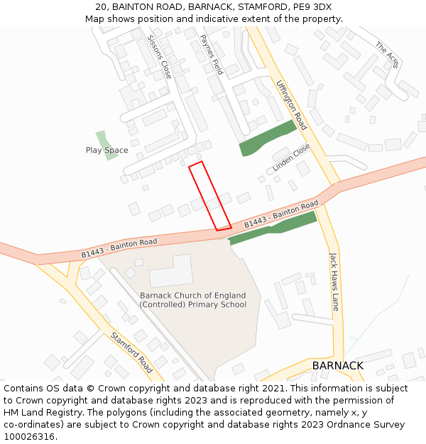 20, BAINTON ROAD, BARNACK, STAMFORD, PE9 3DX: Location map and indicative extent of plot