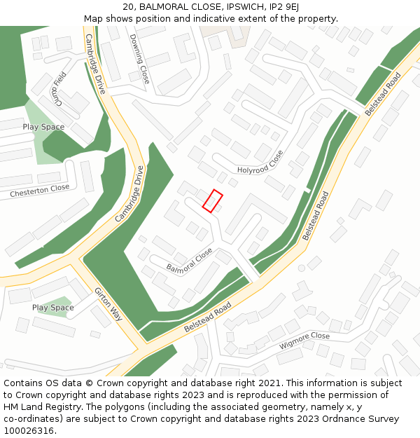 20, BALMORAL CLOSE, IPSWICH, IP2 9EJ: Location map and indicative extent of plot
