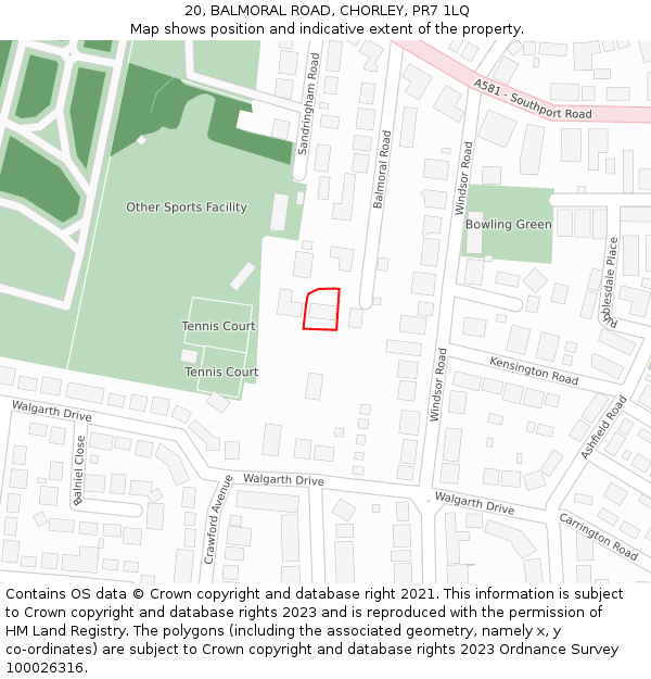 20, BALMORAL ROAD, CHORLEY, PR7 1LQ: Location map and indicative extent of plot