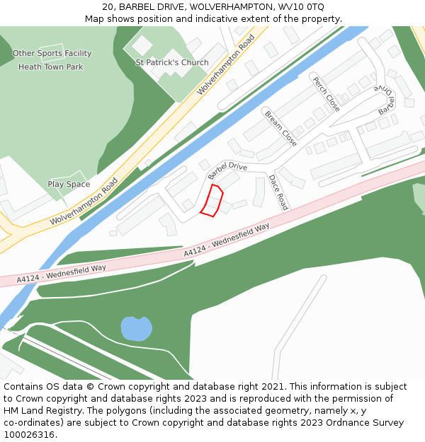 20, BARBEL DRIVE, WOLVERHAMPTON, WV10 0TQ: Location map and indicative extent of plot