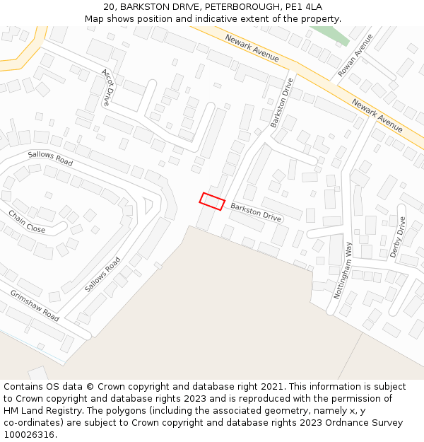 20, BARKSTON DRIVE, PETERBOROUGH, PE1 4LA: Location map and indicative extent of plot