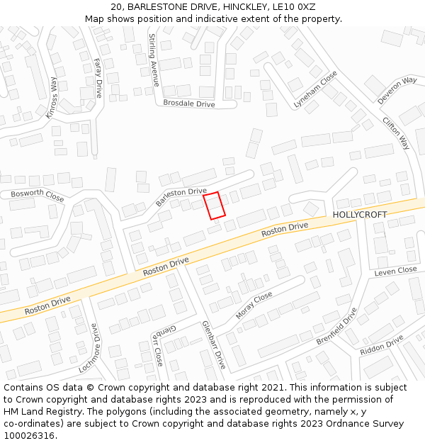 20, BARLESTONE DRIVE, HINCKLEY, LE10 0XZ: Location map and indicative extent of plot