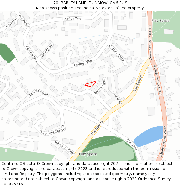 20, BARLEY LANE, DUNMOW, CM6 1US: Location map and indicative extent of plot