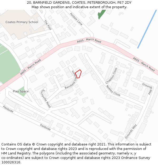 20, BARNFIELD GARDENS, COATES, PETERBOROUGH, PE7 2DY: Location map and indicative extent of plot