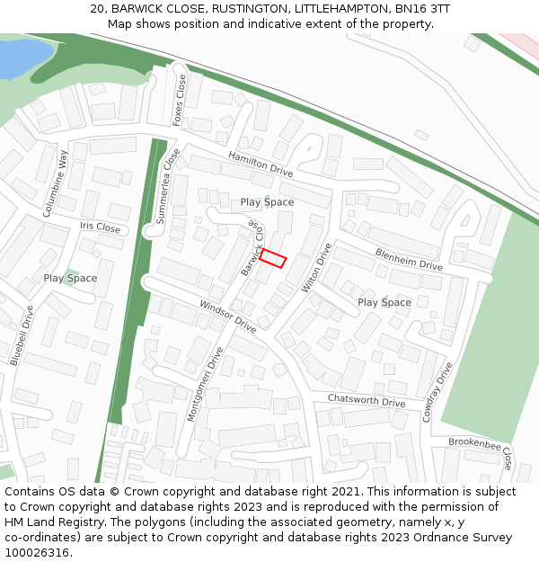 20, BARWICK CLOSE, RUSTINGTON, LITTLEHAMPTON, BN16 3TT: Location map and indicative extent of plot