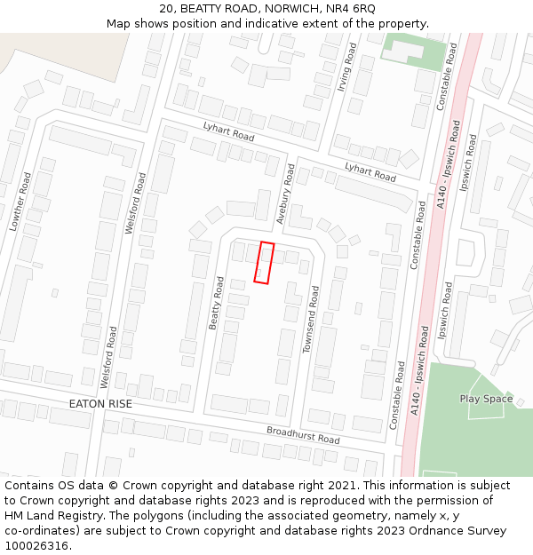 20, BEATTY ROAD, NORWICH, NR4 6RQ: Location map and indicative extent of plot