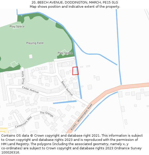 20, BEECH AVENUE, DODDINGTON, MARCH, PE15 0LG: Location map and indicative extent of plot