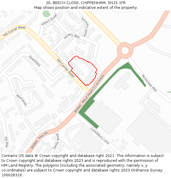 20, BEECH CLOSE, CHIPPENHAM, SN15 1FR: Location map and indicative extent of plot