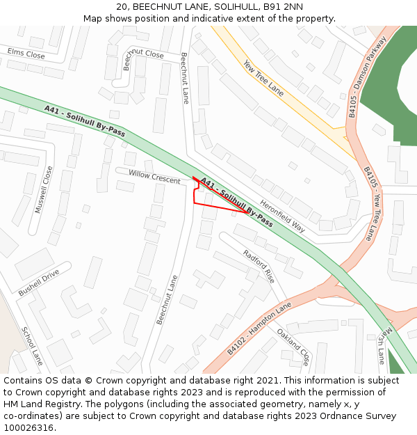 20, BEECHNUT LANE, SOLIHULL, B91 2NN: Location map and indicative extent of plot