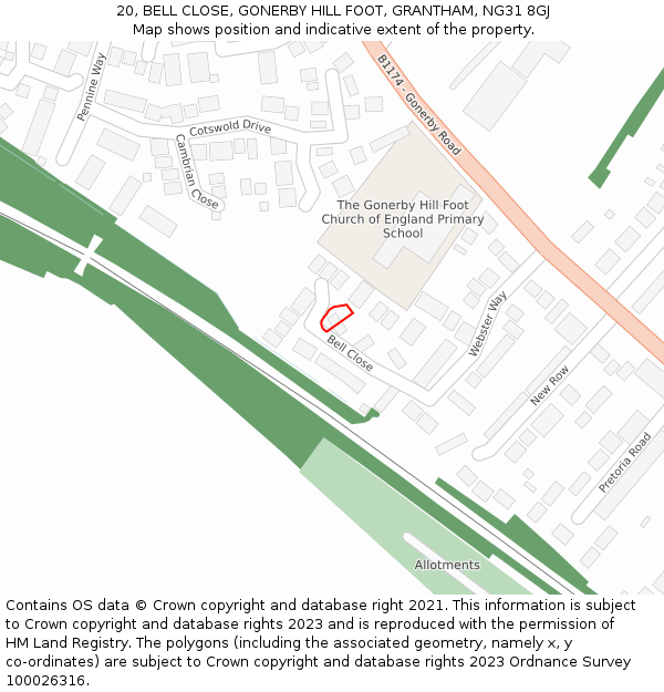 20, BELL CLOSE, GONERBY HILL FOOT, GRANTHAM, NG31 8GJ: Location map and indicative extent of plot