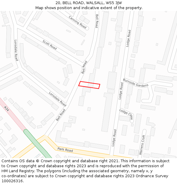 20, BELL ROAD, WALSALL, WS5 3JW: Location map and indicative extent of plot