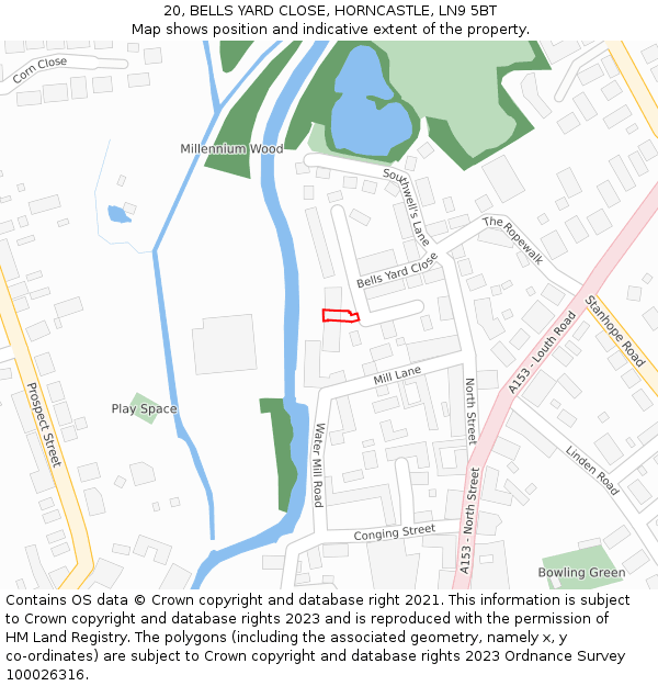 20, BELLS YARD CLOSE, HORNCASTLE, LN9 5BT: Location map and indicative extent of plot