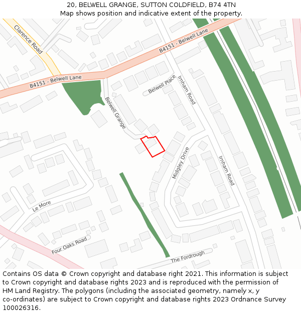 20, BELWELL GRANGE, SUTTON COLDFIELD, B74 4TN: Location map and indicative extent of plot