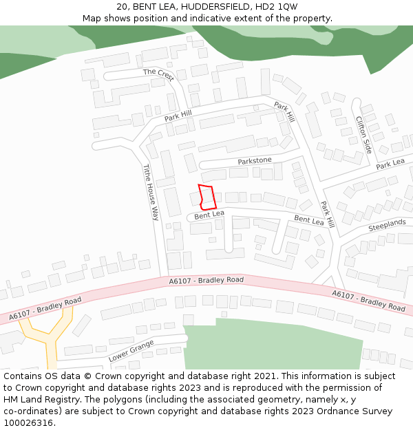 20, BENT LEA, HUDDERSFIELD, HD2 1QW: Location map and indicative extent of plot