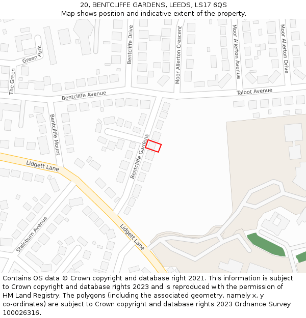 20, BENTCLIFFE GARDENS, LEEDS, LS17 6QS: Location map and indicative extent of plot