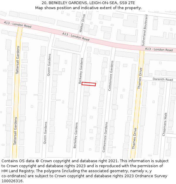20, BERKELEY GARDENS, LEIGH-ON-SEA, SS9 2TE: Location map and indicative extent of plot
