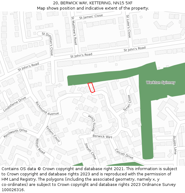 20, BERWICK WAY, KETTERING, NN15 5XF: Location map and indicative extent of plot