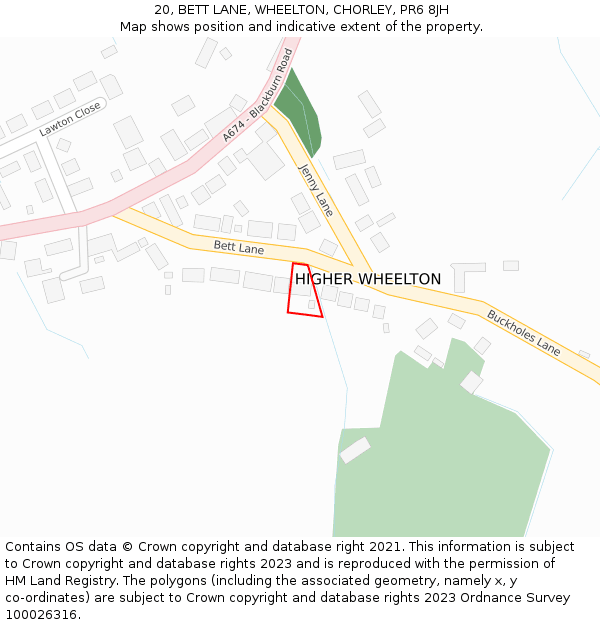 20, BETT LANE, WHEELTON, CHORLEY, PR6 8JH: Location map and indicative extent of plot