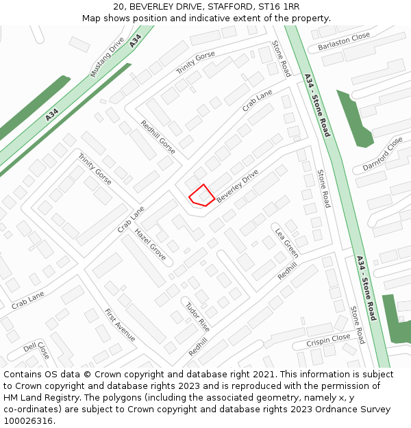 20, BEVERLEY DRIVE, STAFFORD, ST16 1RR: Location map and indicative extent of plot