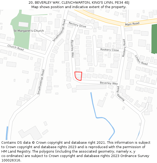 20, BEVERLEY WAY, CLENCHWARTON, KING'S LYNN, PE34 4EJ: Location map and indicative extent of plot