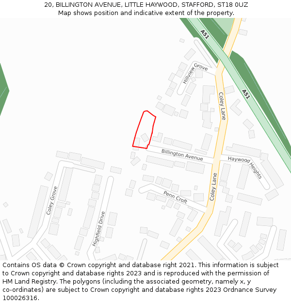 20, BILLINGTON AVENUE, LITTLE HAYWOOD, STAFFORD, ST18 0UZ: Location map and indicative extent of plot