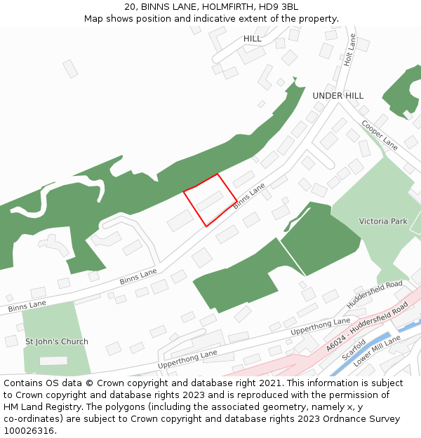 20, BINNS LANE, HOLMFIRTH, HD9 3BL: Location map and indicative extent of plot