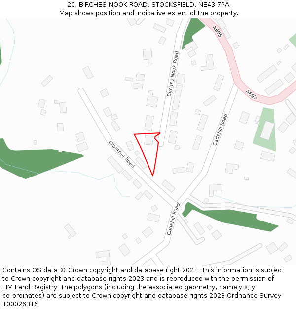 20, BIRCHES NOOK ROAD, STOCKSFIELD, NE43 7PA: Location map and indicative extent of plot