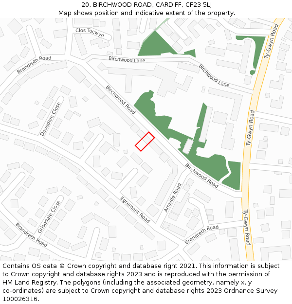 20, BIRCHWOOD ROAD, CARDIFF, CF23 5LJ: Location map and indicative extent of plot