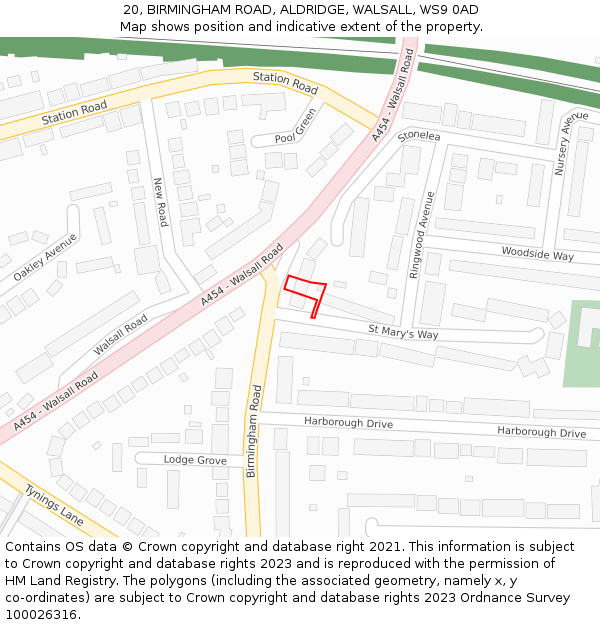 20, BIRMINGHAM ROAD, ALDRIDGE, WALSALL, WS9 0AD: Location map and indicative extent of plot