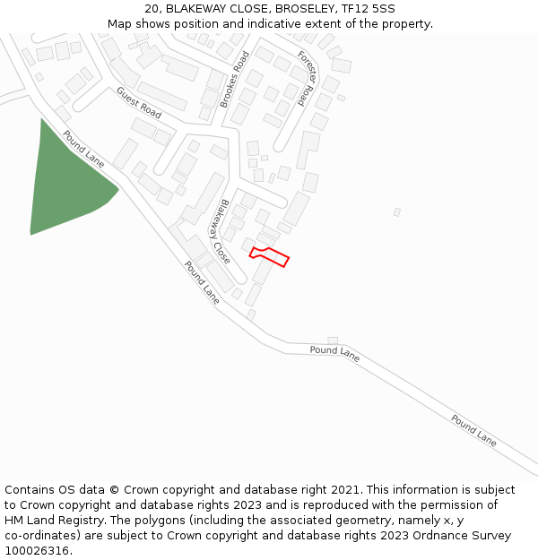 20, BLAKEWAY CLOSE, BROSELEY, TF12 5SS: Location map and indicative extent of plot
