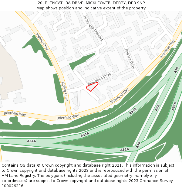 20, BLENCATHRA DRIVE, MICKLEOVER, DERBY, DE3 9NP: Location map and indicative extent of plot