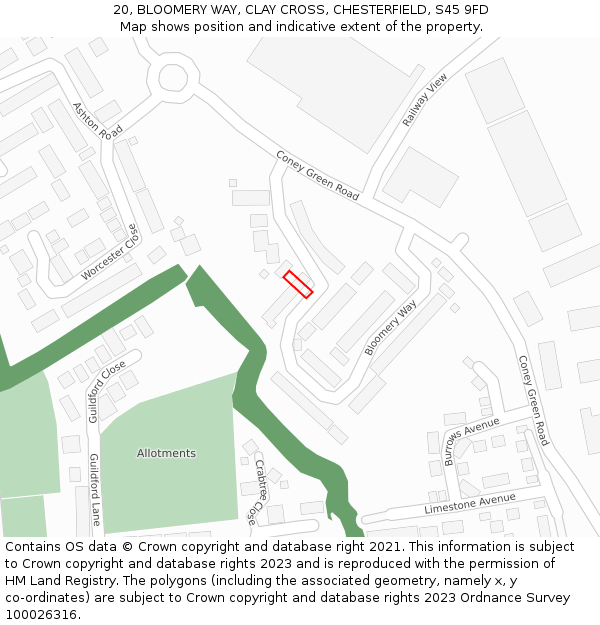 20, BLOOMERY WAY, CLAY CROSS, CHESTERFIELD, S45 9FD: Location map and indicative extent of plot
