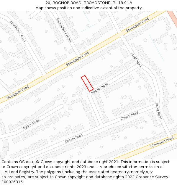20, BOGNOR ROAD, BROADSTONE, BH18 9HA: Location map and indicative extent of plot