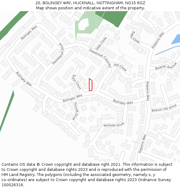 20, BOLINGEY WAY, HUCKNALL, NOTTINGHAM, NG15 6GZ: Location map and indicative extent of plot