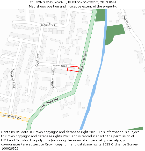 20, BOND END, YOXALL, BURTON-ON-TRENT, DE13 8NH: Location map and indicative extent of plot
