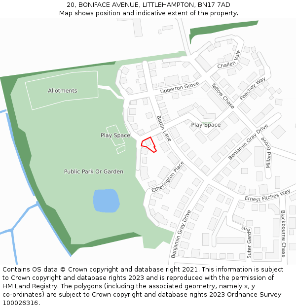 20, BONIFACE AVENUE, LITTLEHAMPTON, BN17 7AD: Location map and indicative extent of plot