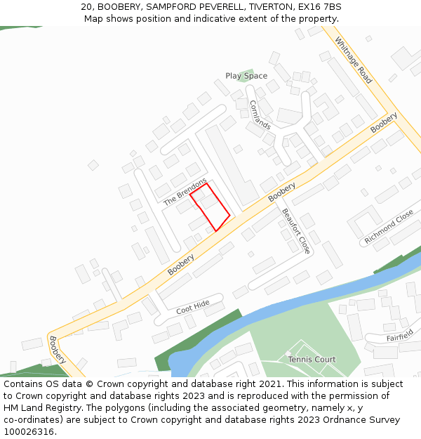 20, BOOBERY, SAMPFORD PEVERELL, TIVERTON, EX16 7BS: Location map and indicative extent of plot