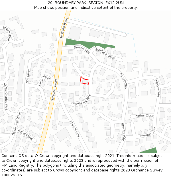 20, BOUNDARY PARK, SEATON, EX12 2UN: Location map and indicative extent of plot