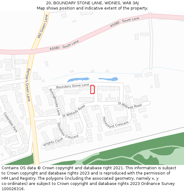 20, BOUNDARY STONE LANE, WIDNES, WA8 3AJ: Location map and indicative extent of plot
