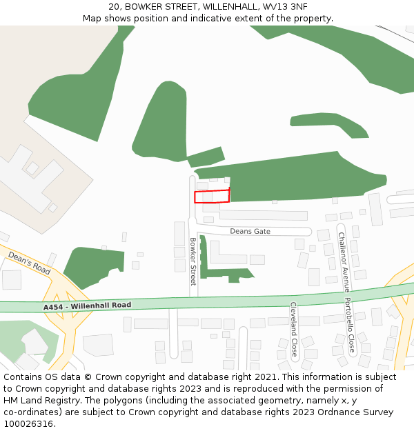 20, BOWKER STREET, WILLENHALL, WV13 3NF: Location map and indicative extent of plot