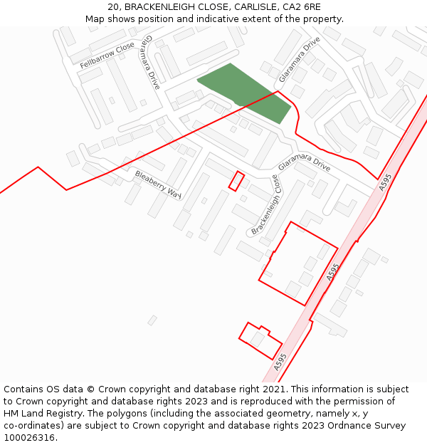 20, BRACKENLEIGH CLOSE, CARLISLE, CA2 6RE: Location map and indicative extent of plot