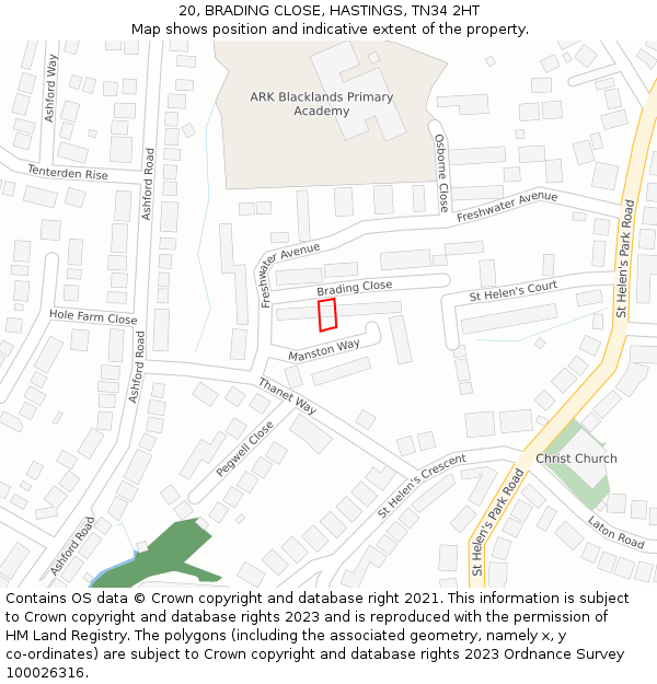 20, BRADING CLOSE, HASTINGS, TN34 2HT: Location map and indicative extent of plot
