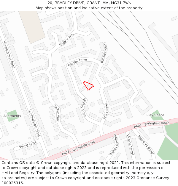20, BRADLEY DRIVE, GRANTHAM, NG31 7WN: Location map and indicative extent of plot