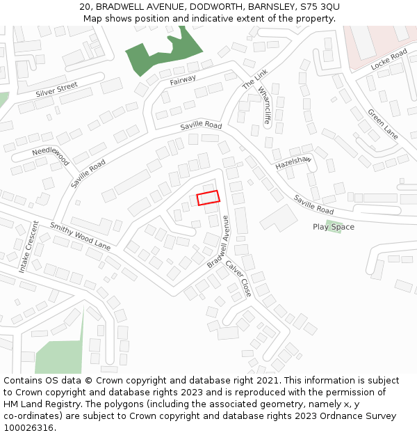 20, BRADWELL AVENUE, DODWORTH, BARNSLEY, S75 3QU: Location map and indicative extent of plot