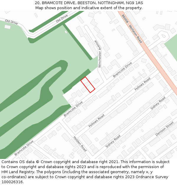 20, BRAMCOTE DRIVE, BEESTON, NOTTINGHAM, NG9 1AS: Location map and indicative extent of plot