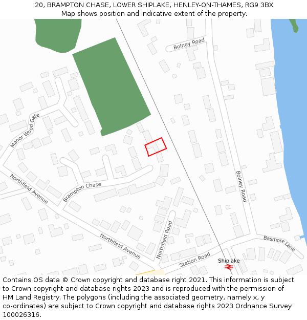 20, BRAMPTON CHASE, LOWER SHIPLAKE, HENLEY-ON-THAMES, RG9 3BX: Location map and indicative extent of plot
