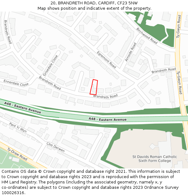20, BRANDRETH ROAD, CARDIFF, CF23 5NW: Location map and indicative extent of plot