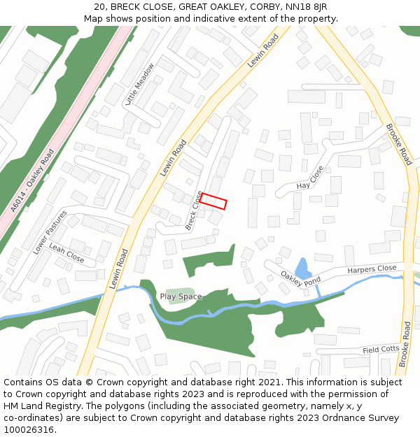 20, BRECK CLOSE, GREAT OAKLEY, CORBY, NN18 8JR: Location map and indicative extent of plot