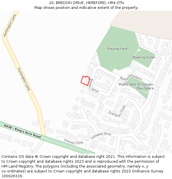 20, BREDON DRIVE, HEREFORD, HR4 0TN: Location map and indicative extent of plot